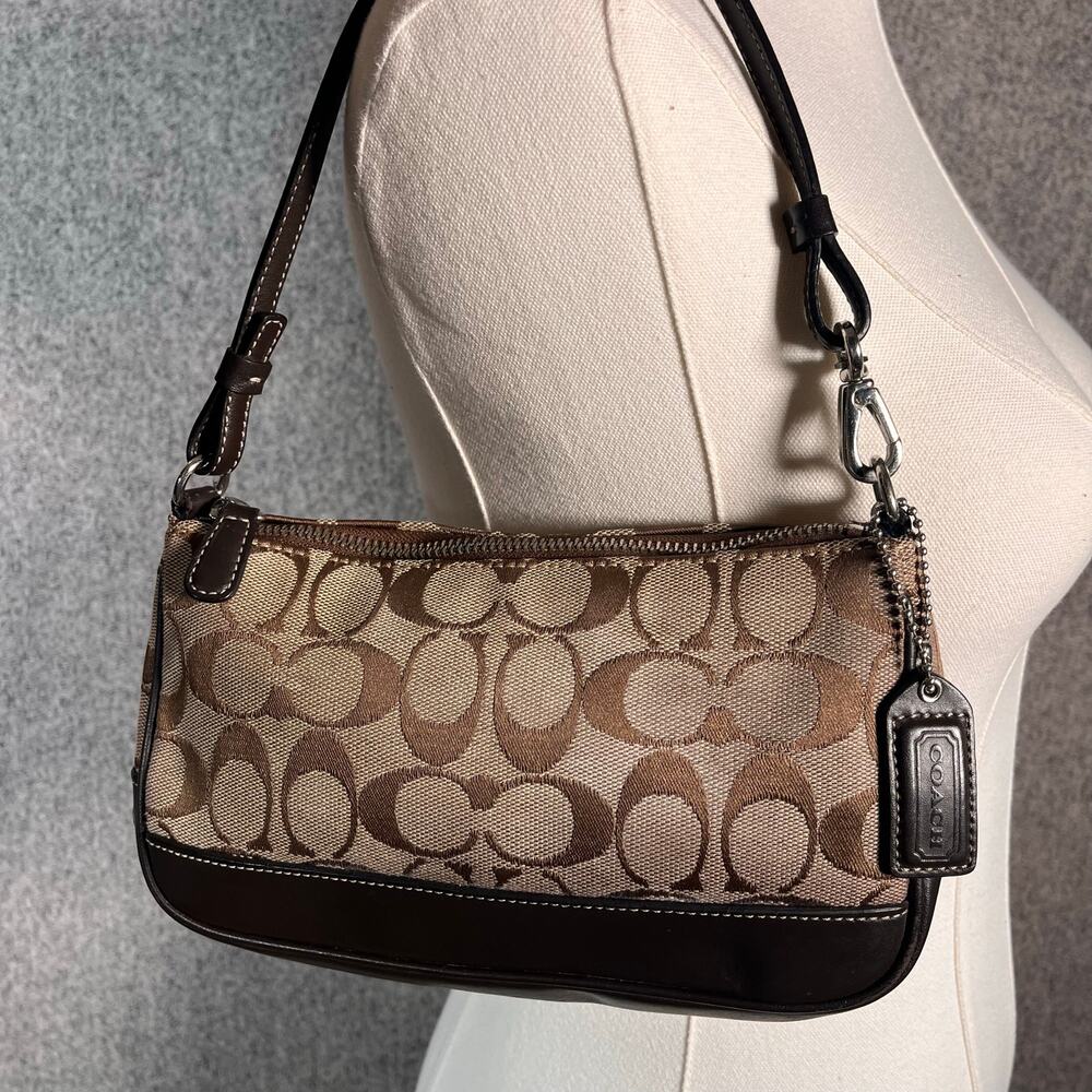 RARE! VTG Y2K Coach Demi Mini Shoulder Hand Bag Brown Signature Jacquard Soho